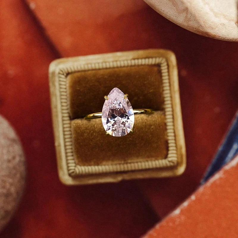 925 Sterling Silver 1-4 CT Simple Sparkling Pear Shape Zircon Ring For Women Engagement Wedding Luxury High Quality Fine Jewelry