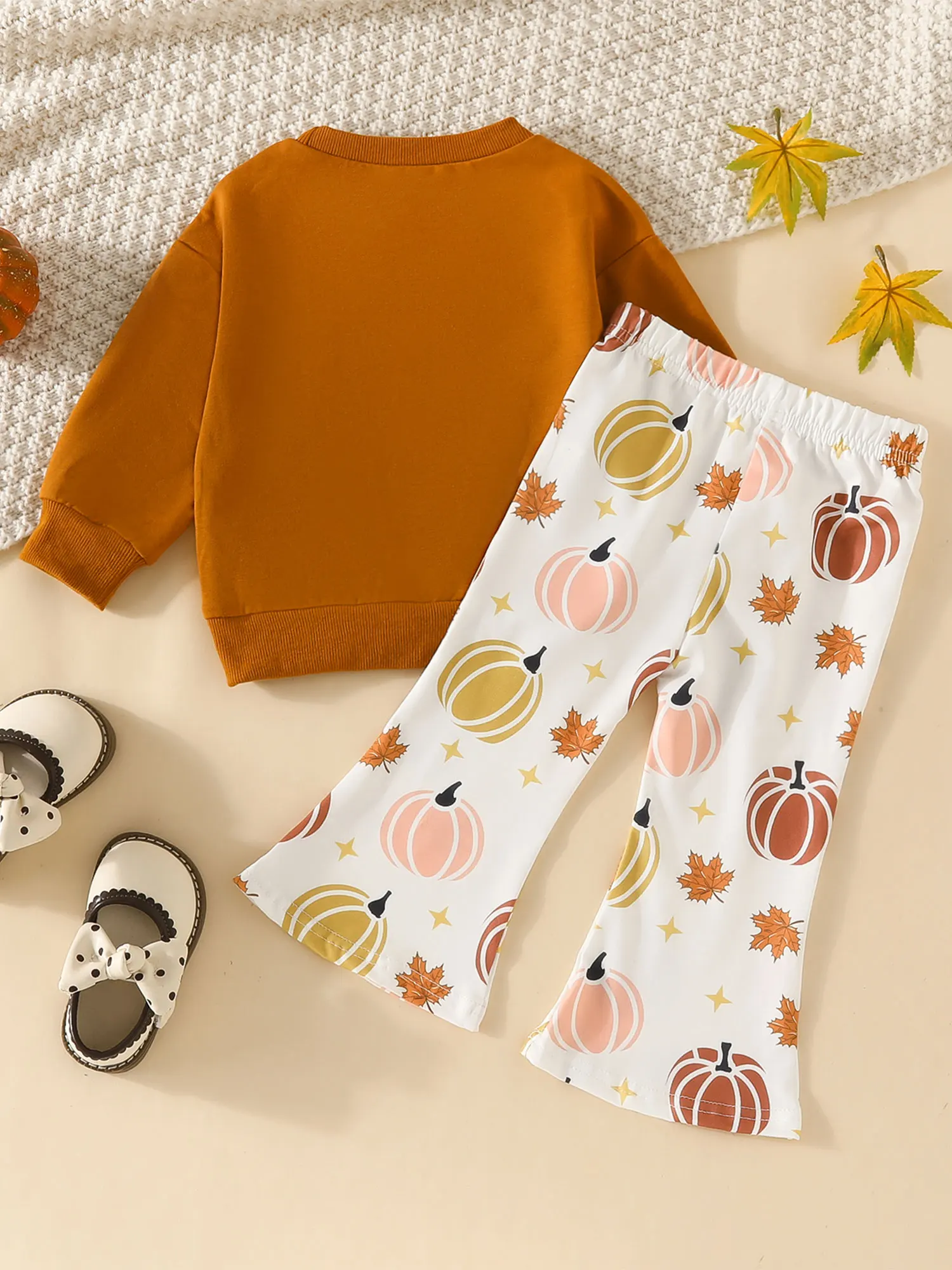 Conjunto de 2 piezas para niña con estampado floral y top de manga con volantes y leggings para la temporada de otoño