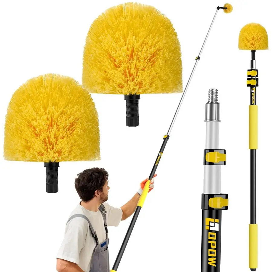 

Telescoping Cobweb Duster with Extension Pole, 25Ft High Reach Lightweight Aluminum Duster, 2 Washable Replaceable Spider Web Br