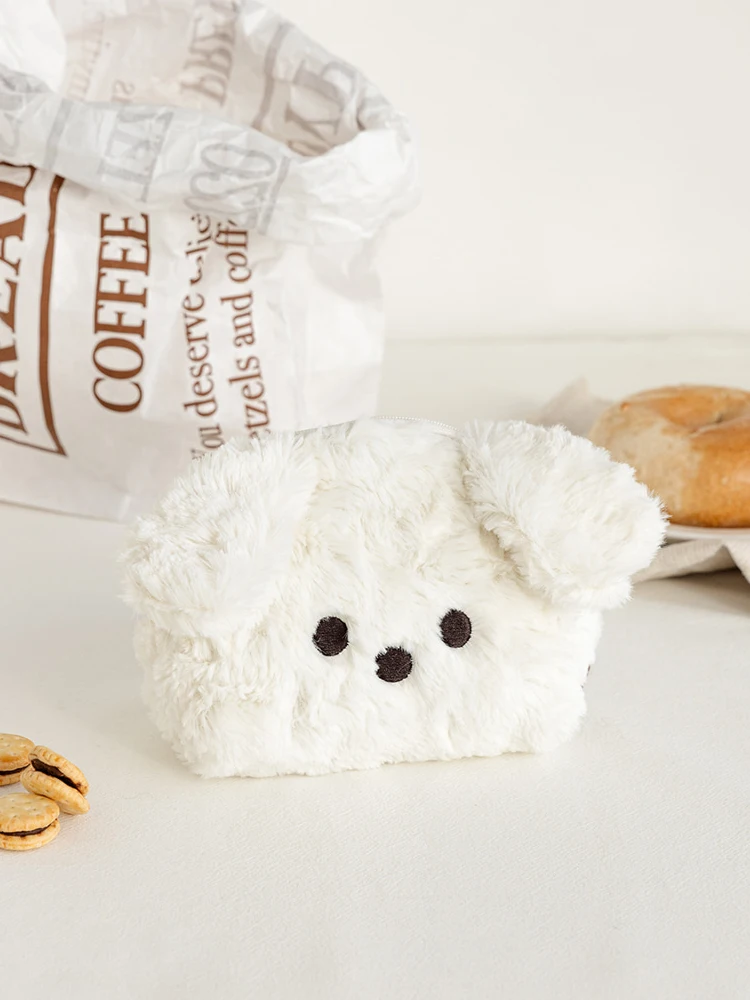 Livework Bolsa de Armazenamento de Pelúcia Macia com Desenho Animado de Cachorrinho, Bolsa para Absorventes Higiênicos, Bolsa de Cosméticos, Bolsa para Câmera Digital, com Fecho de Zíper, Tamanho Médio