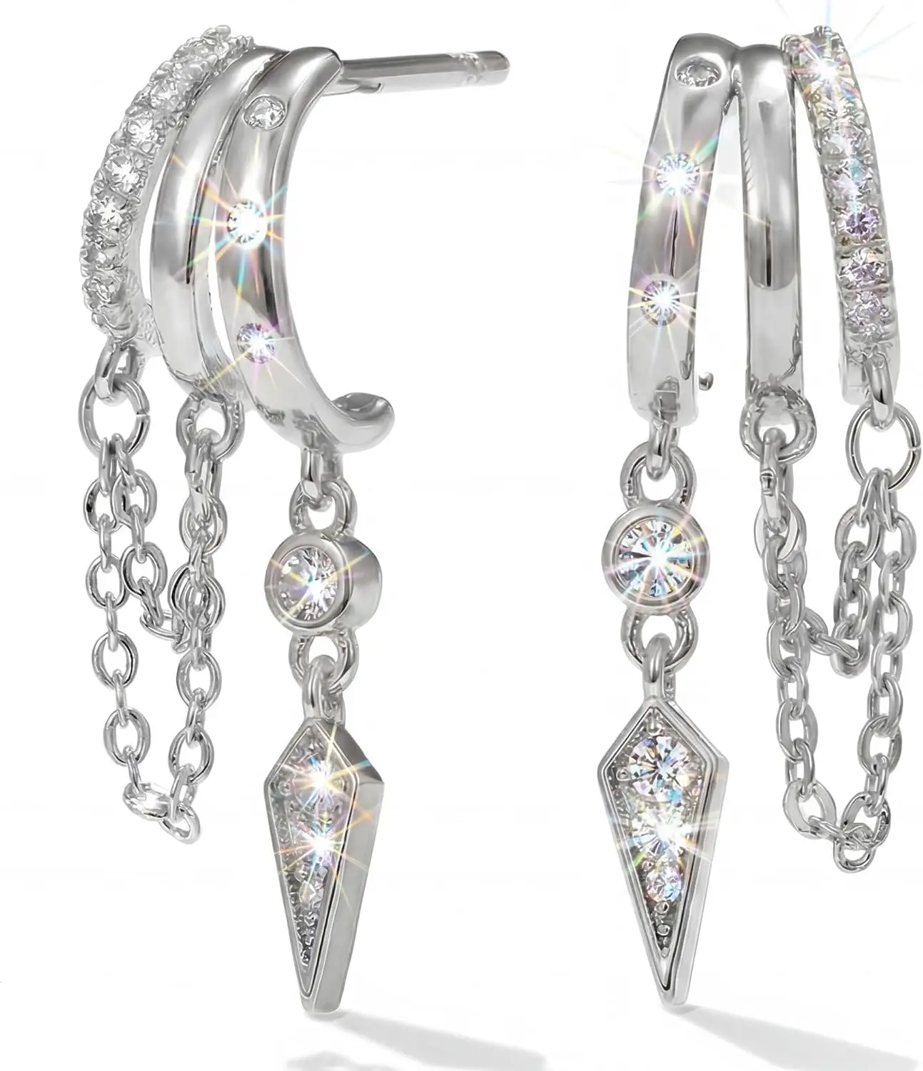 

Trendy Gold Dangle Earrings for Women, Small Hoop Huggie Drop Stud with Cubic Zirconia, Minimalist