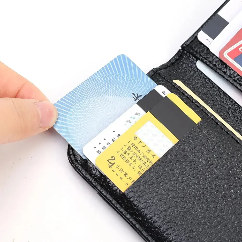 กระเป๋าสตางค์แบบพกพาบางเฉียบสำหรับผู้ชาย หนัง PU กระเป๋าใส่บัตรเครดิตขนาดเล็ก กระเป๋าใส่บัตร กระเป๋าสตางค์บาง ขนาดเล็ก กระเป๋าสตางค์แบบสั้น
