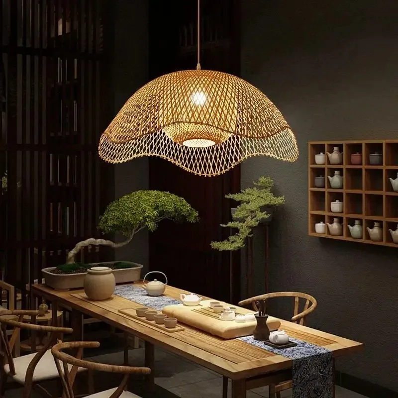 

Woven Lampshade Chandelier Shell Lampshade Straw Hat Bamboo Weaving Restaurant Personalized Japanese Led Lights Ceiling Light