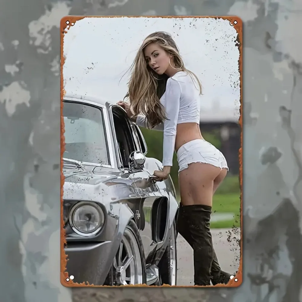 خمر تين تسجيل 8x12 بوصة الرجعية سيارة سيدة معدنية جدار الفن الألومنيوم ديكور