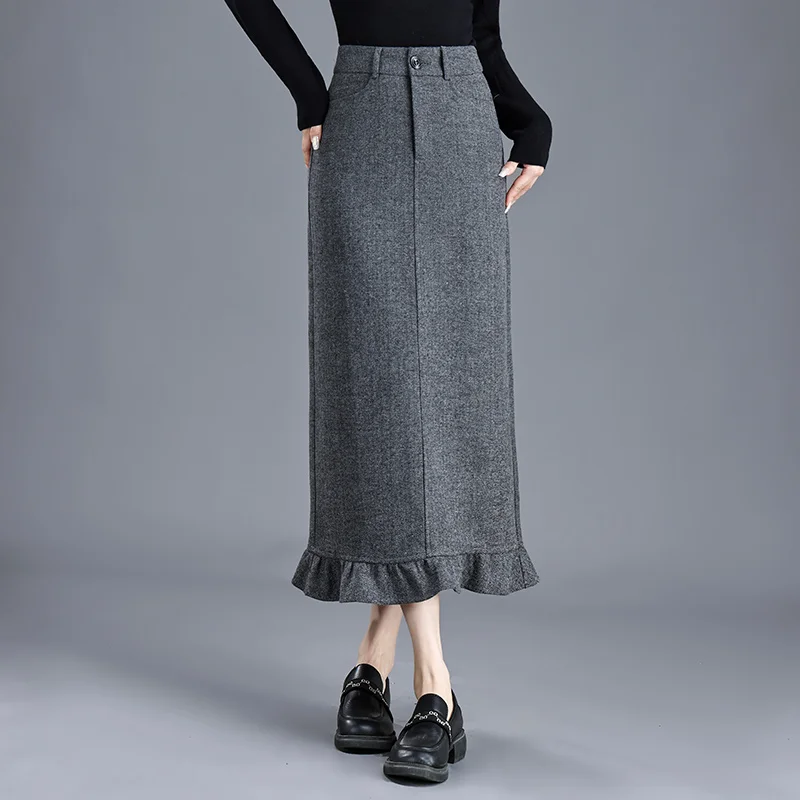 

Корейская юбка с высокой талией для женщин с плиссированным дизайном, осень-зима, Новое поступление, утягивающая прямая юбка