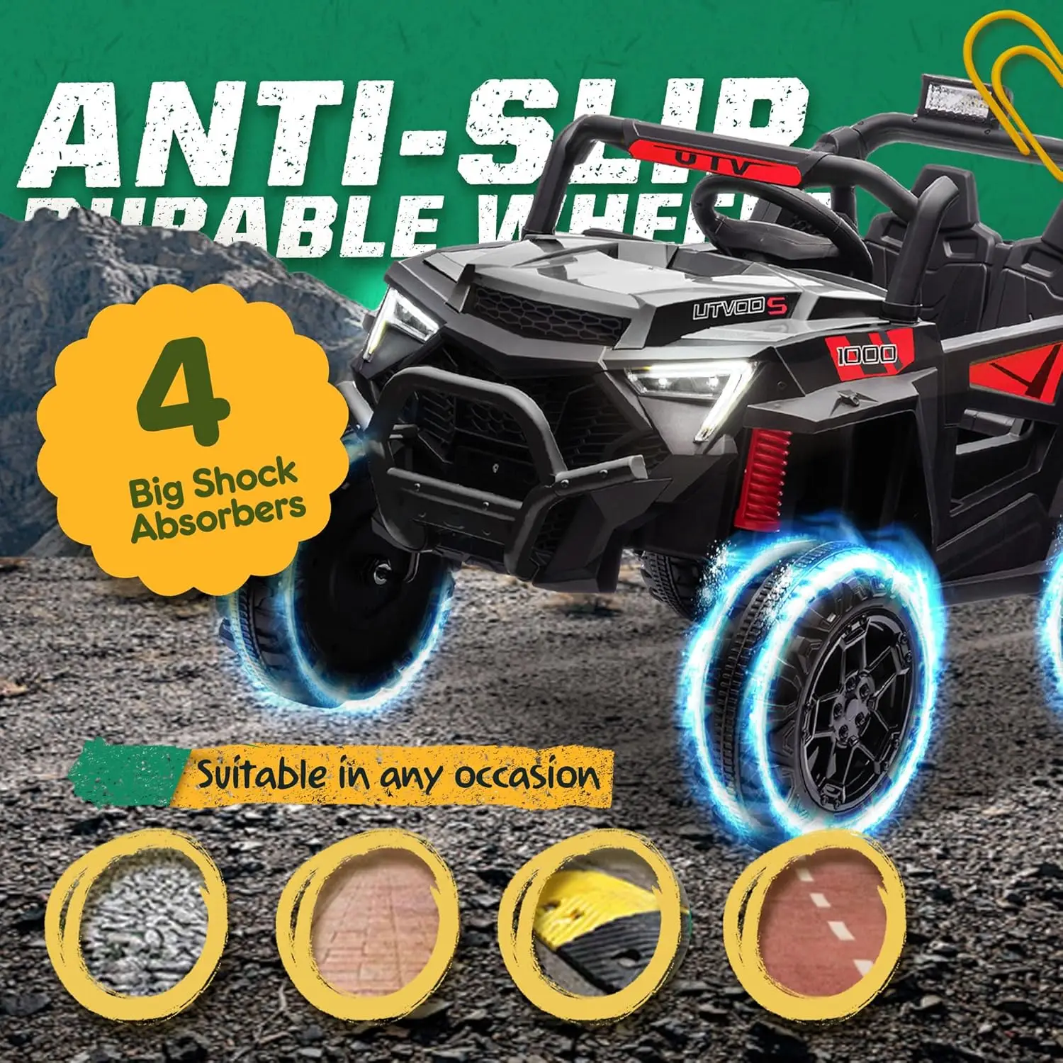 سيارات كهربائية للأطفال بقدرة 24 فولت على UTV 400 وات للأطفال الصغار والأطفال الكبار مع هيكل خارجي للسيارة SUV، صندوق إضافي، تعليق بأربعة عجلات #3