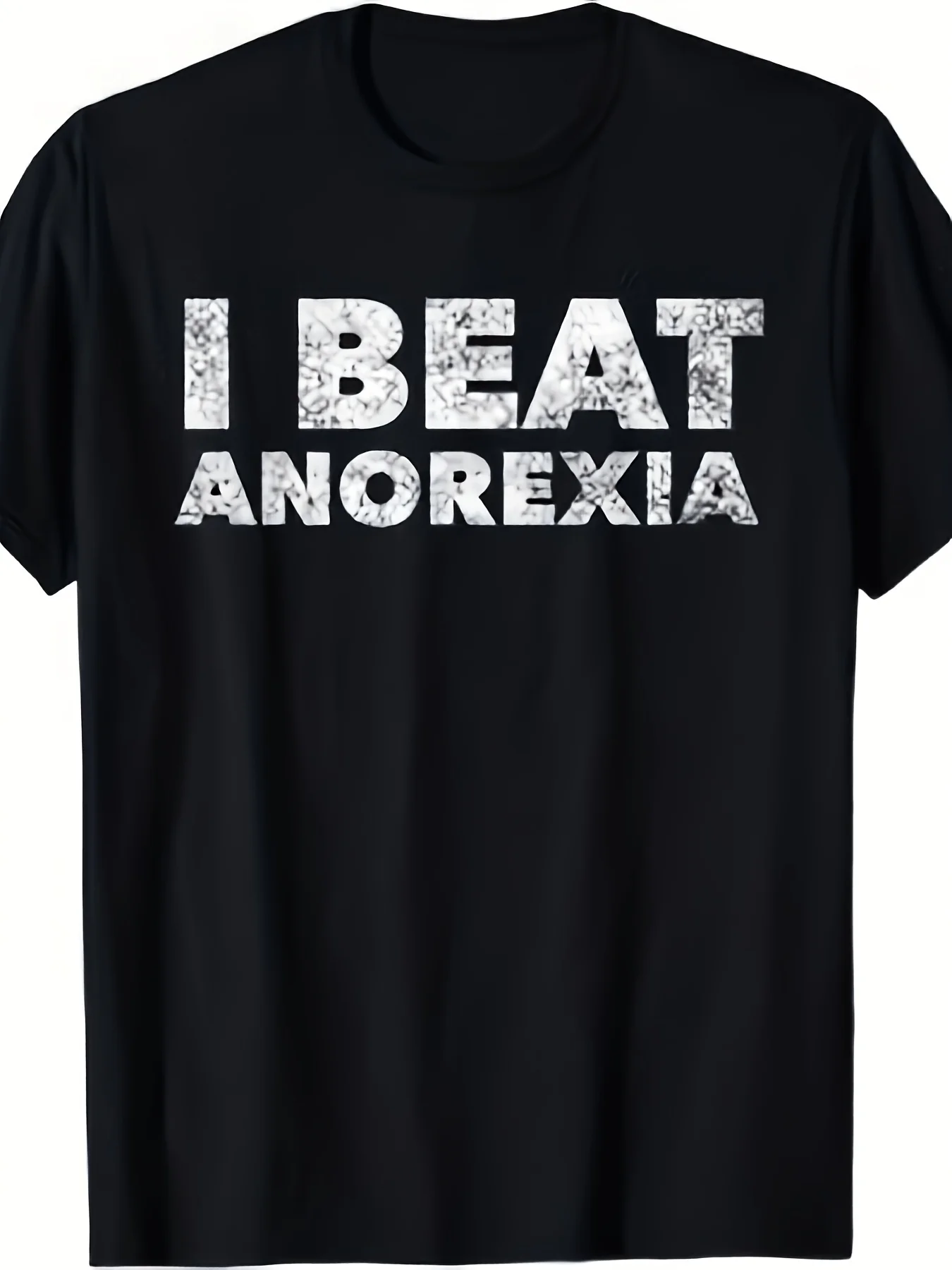 Men's Plus Size Black I Overcame Anorexia T-Shirt Suitable for Anorexia Sufferers for All Season Extended Casual I Beat Anorexia