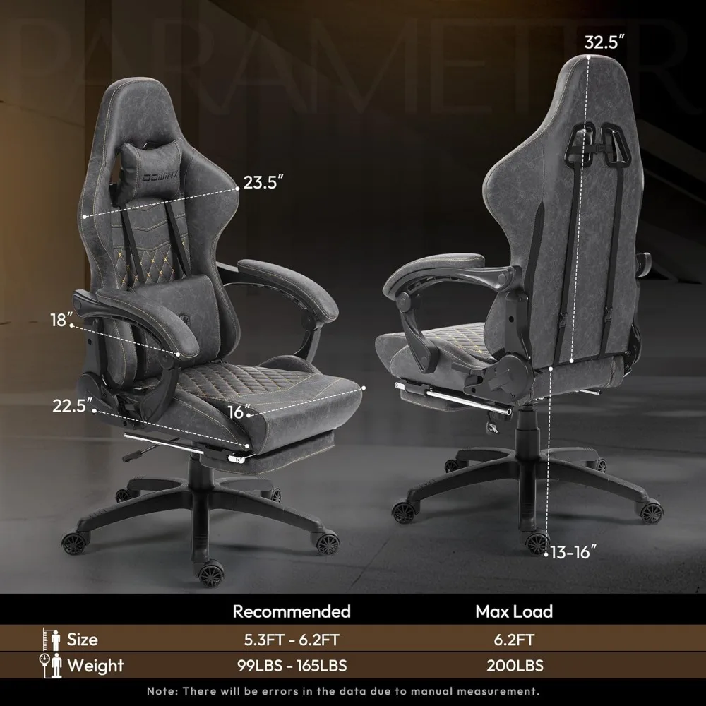 Dowinx Gaming Office, PC with Massage Lumbar Support, Vintage Style PU Leather High Back Adjustable Swivel Task Chair with