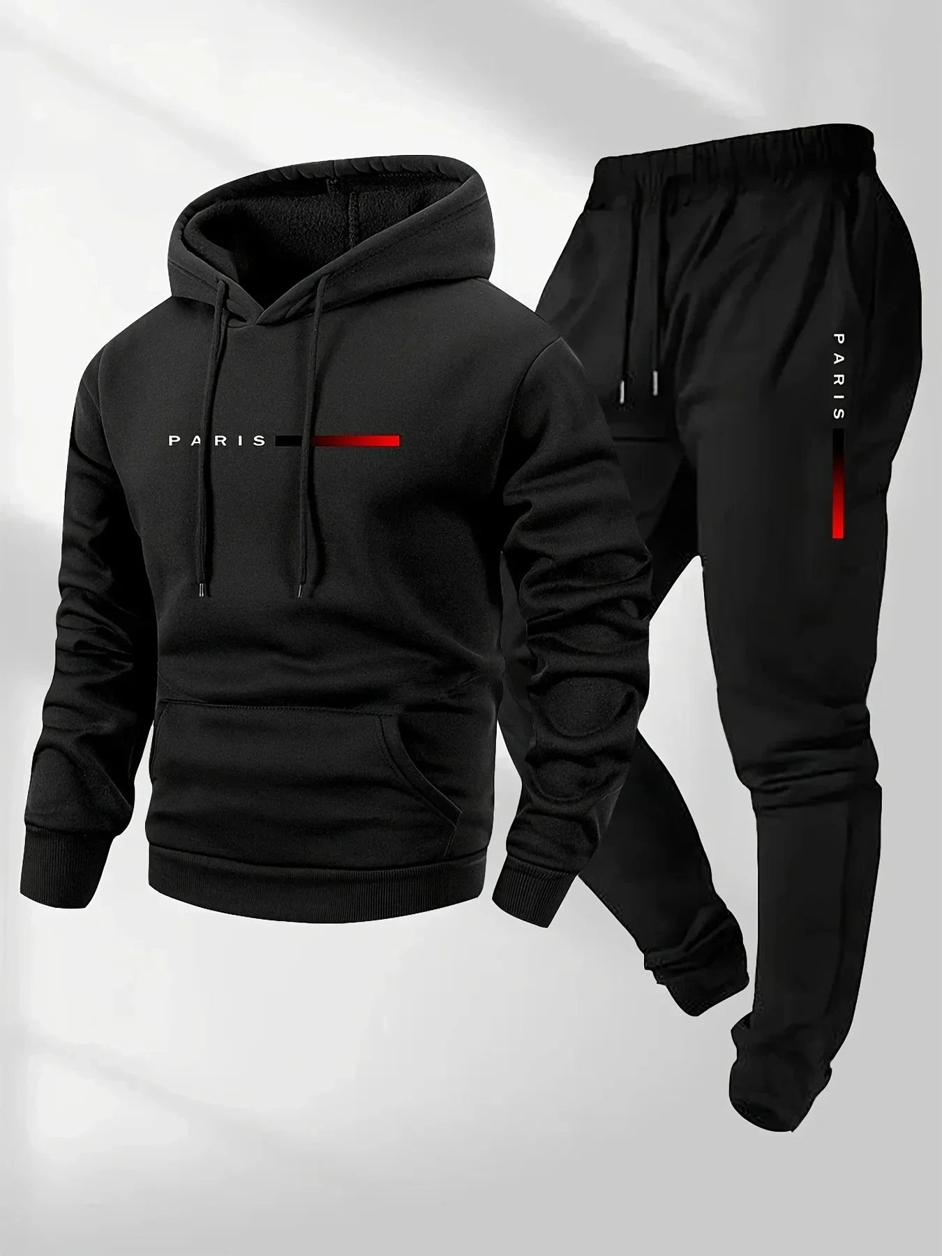 PARIS Letter Print Sweatshirt Suit Men's Fleece Hoodie Pants Set Spring Autumn Winter Warm Casual Sports Pullover Trousers Sets