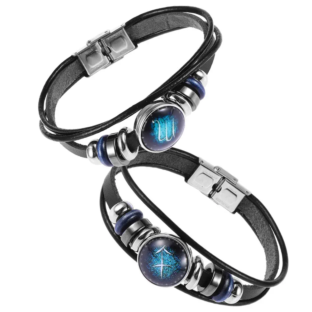 2Pcs Handcrafted Beaded Bracelets Stainless Steel Clasp Rust Resistant Zodiac Jewelry Men Women Stylish Set