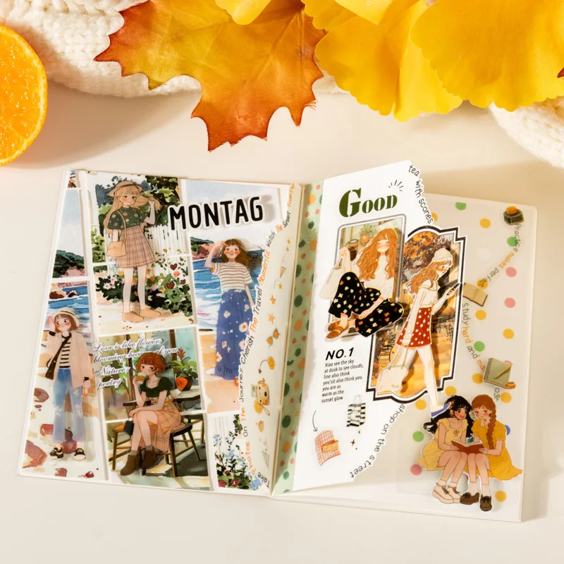 4.5cmx2m Cute Orange Girl Sticker Tape for Collage Junk Journal Scrapbook Decoration Diary Card Craft Making Tape