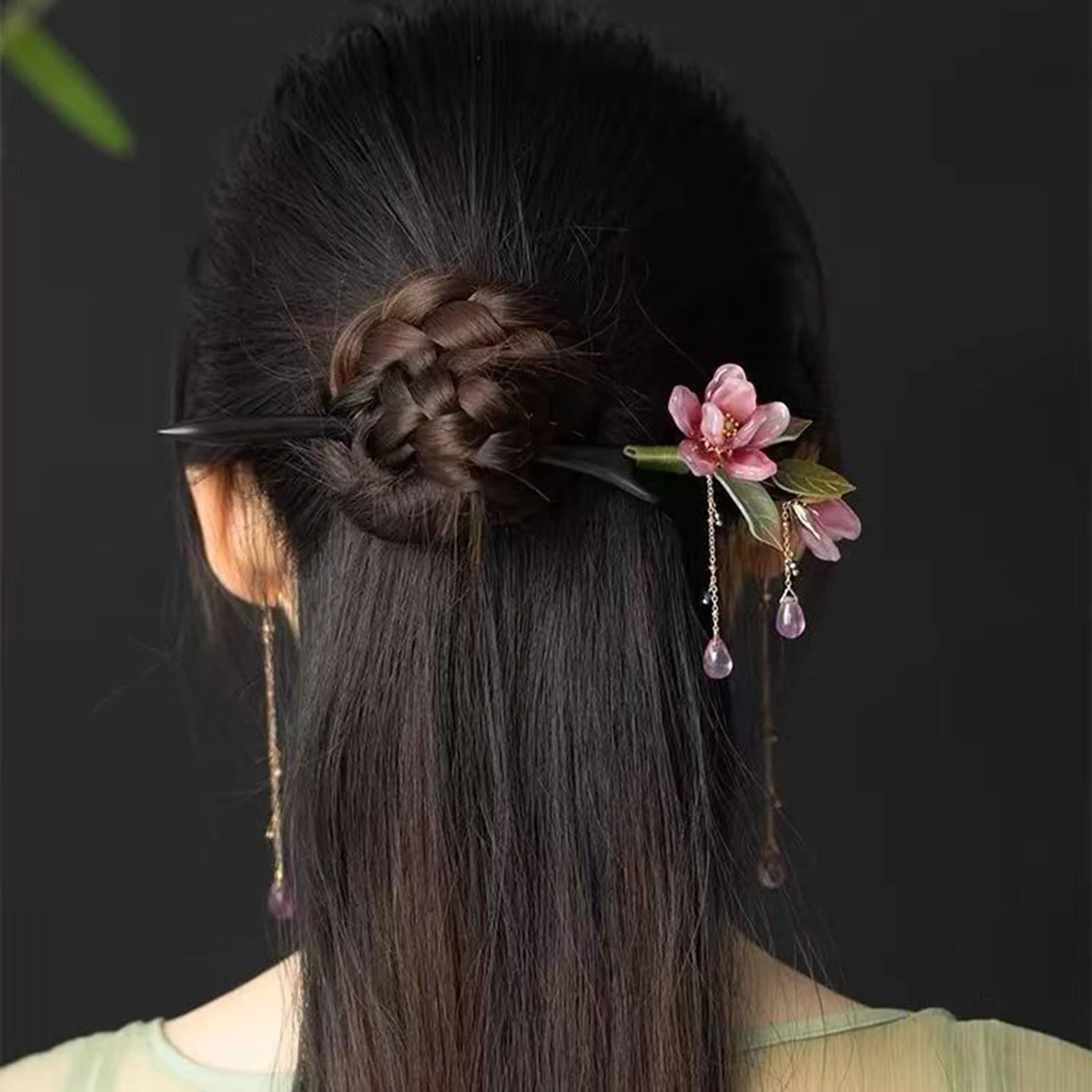 Chinese Floral Hair Stick Wooden Tassel Hairpin Chopstick Vintage Wedding Hanfu Hair Accessories Retro Cheongsam Decor Headwear image 5