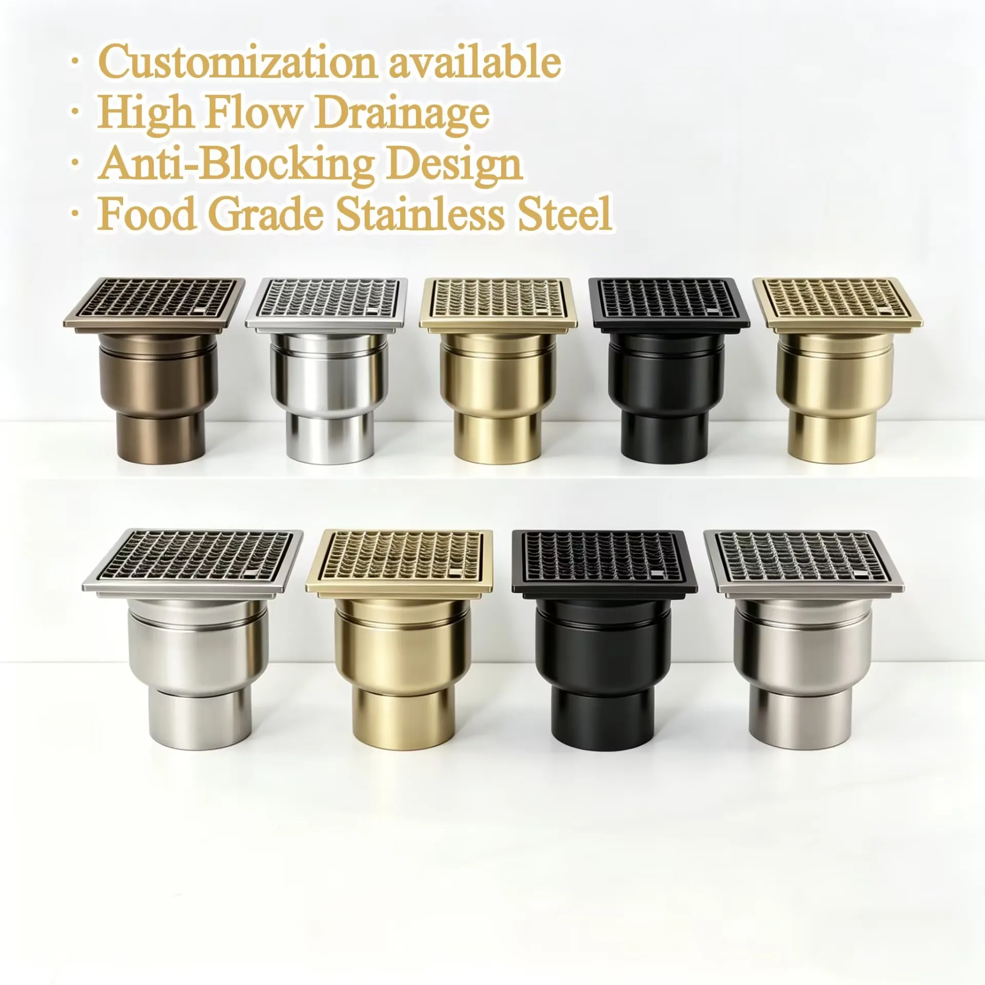 Odor Proof Anti Blockage High Flow Stainless Steel for Central Kitchen Food Workshop Commercial Floor Drain