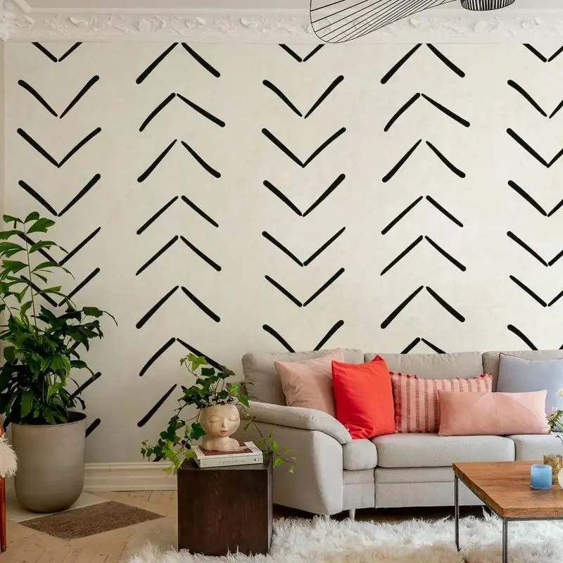 Slim Delicate Herringbone Wallpaper in Black and White,Scandinavian Design Peel and Stick Wall Mural,Self-adhesive Or Tradition