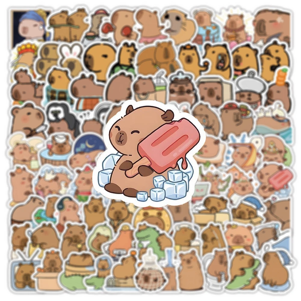 10/30/50/120pcs Kawaii Cartoon Capybara Stickers Decals DIY Guitar Stationery Laptop Notebook Waterproof Cute Animal Sticker Toy