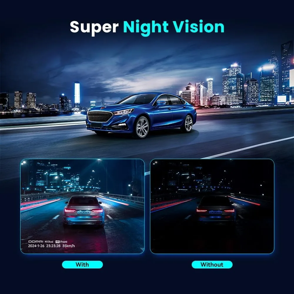 كاميرا DDPAI 4K Dash Cam الأمامية والخلفية، كاميرا داش للسيارة 2160P+1080P، كاميرا GPS 5G WiFi Dashcam للسيارات، دعم تخزين مزدوج eMMC 32G مجاني #3
