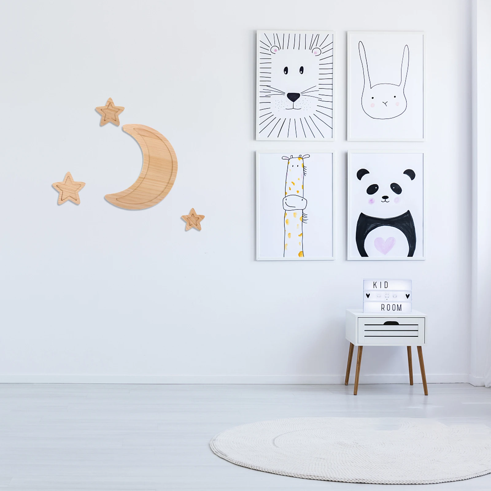 

4pcs Wooden Moon Star Decorations Room Art Bedroom Hanging Sign Space-Saving Easy Install For Girls Boys Wedding