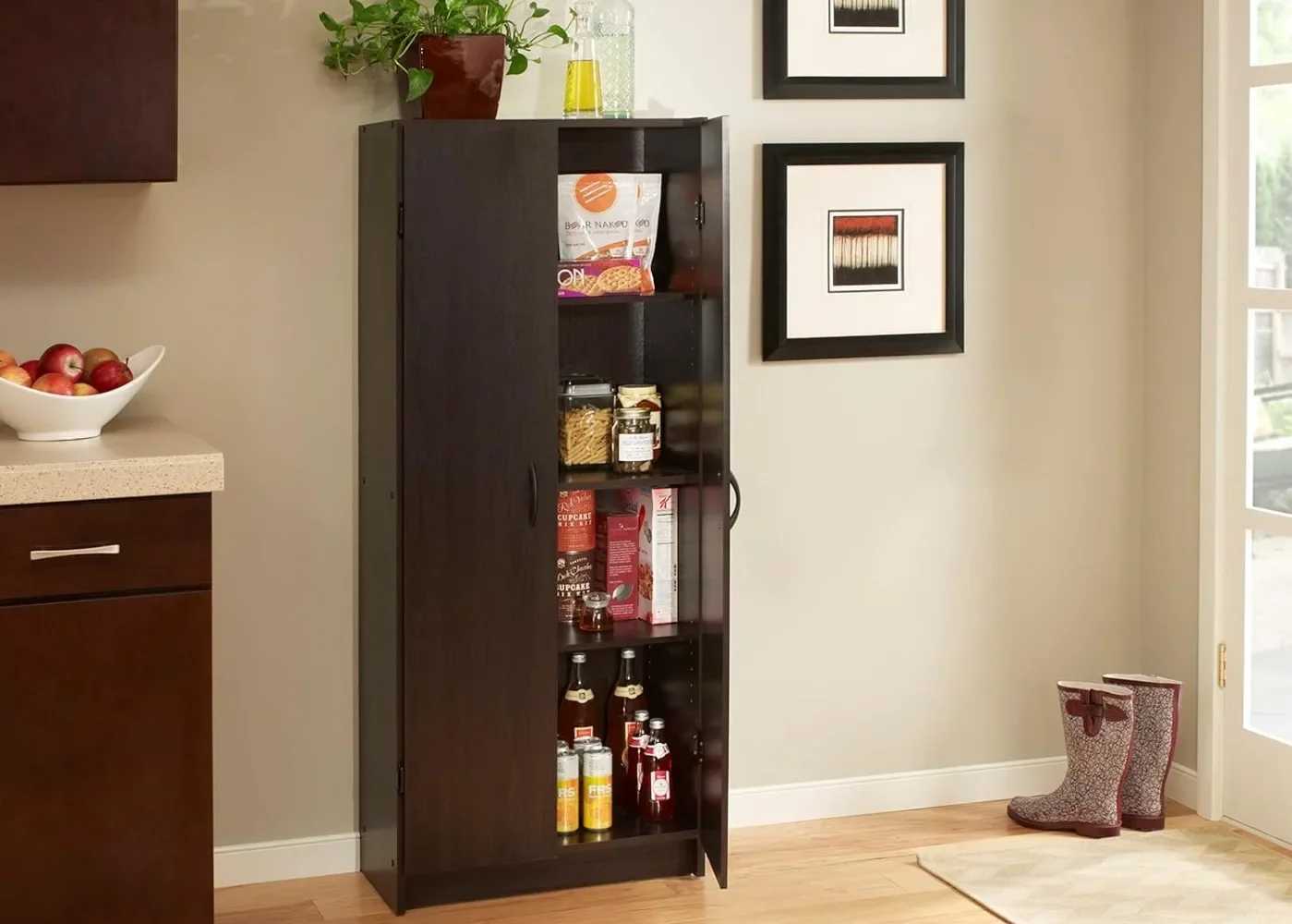 Pantry Cabinet Cupboard with 2 Doors Adjustable Shelves Standing Storage for Kitchen  Laundry or Utility Room