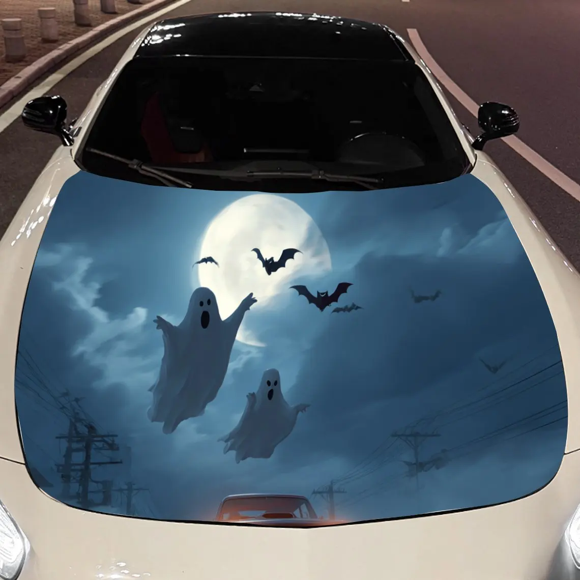 Floating Ghost Car Hood Vinyl Stickers Car Surface Protection Decal Car Decoration Cover Vinyl Wraps Waterproof Self-adhesive Au