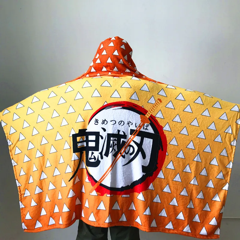 1*1,6 m capa de manta Demon Slayer Tanjirou Nezuko Zenitsu Giyuu capa del Cuerpo de Halloween capa de franela disfraz de Cosplay capa con capucha