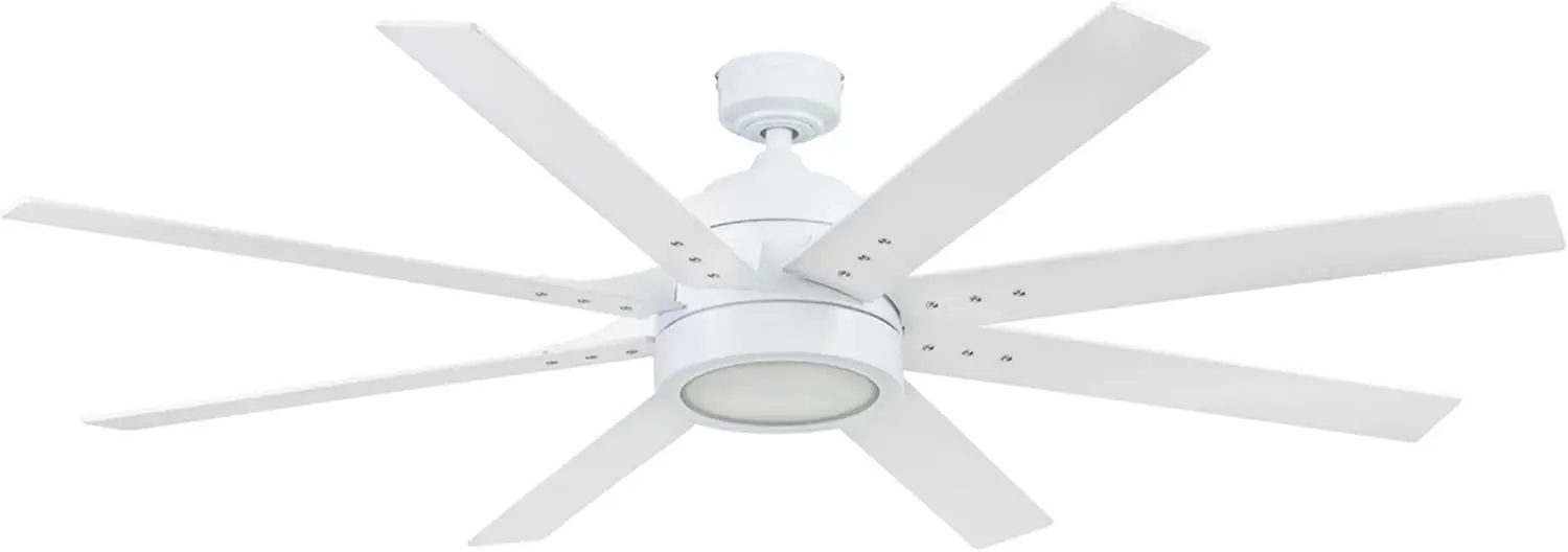 Fans Xerxes Modern 62 Inch Ceiling Fan with Light, Remote Control Fan, LED Indoor Fan with 8 Blades, White and