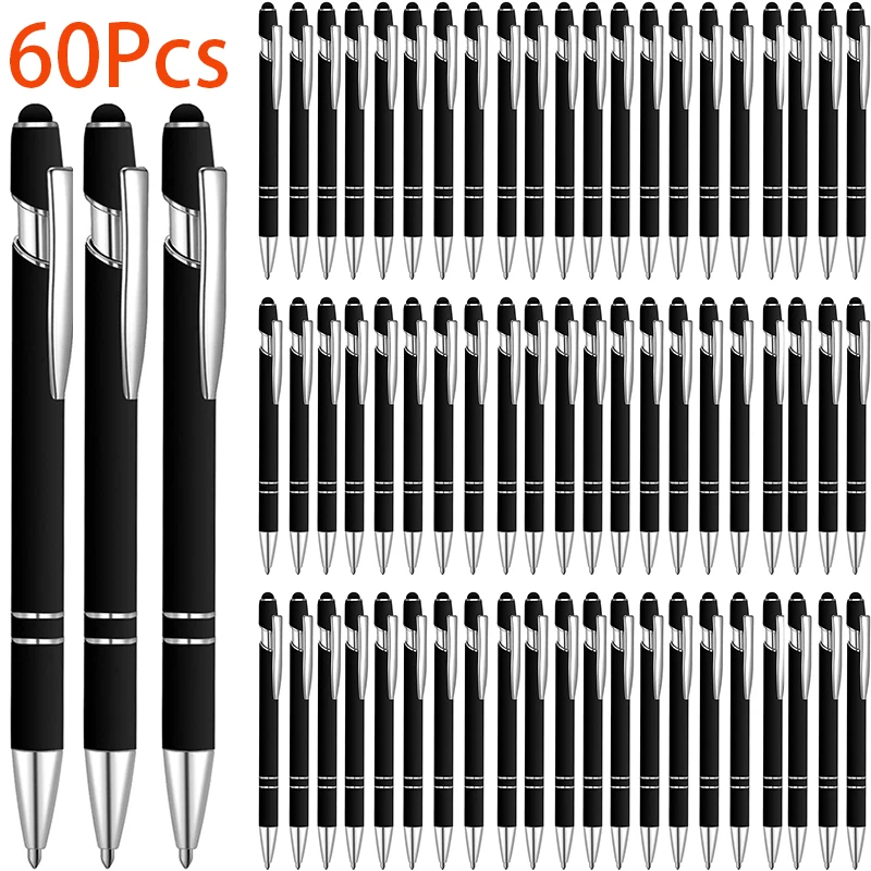 60Pcs Ballpoint Pen 2 in 1 Stylish Pen, Metal Stylus Pen for Touch Screens 1.0 mm Black Ink