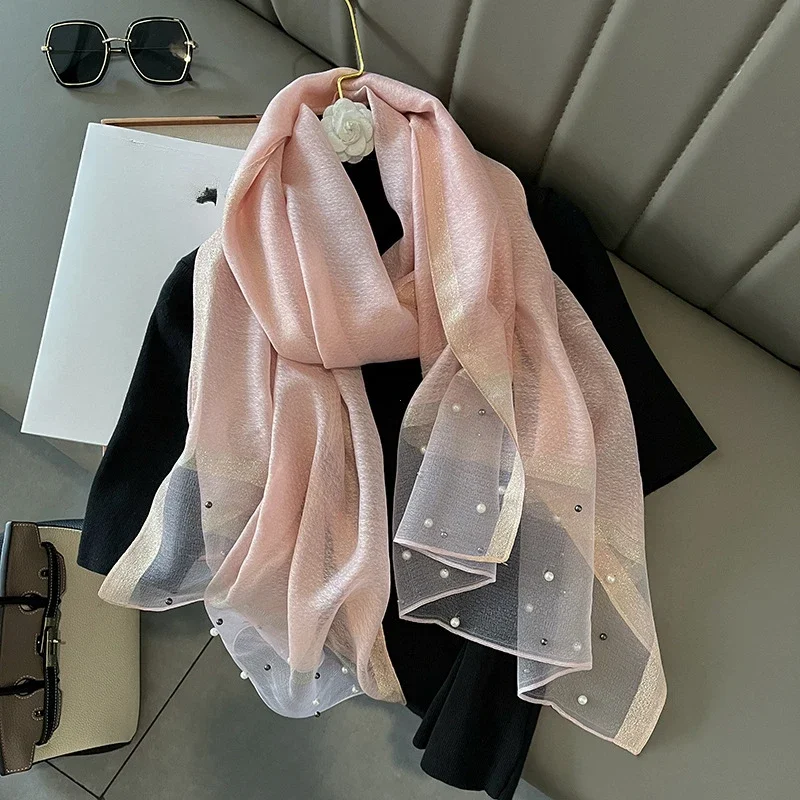 2024 Luxury Brand Women Fashion Scarf Plain Solid Silk Linen Shawls Summer Lady Bandanas Foulard Hijab