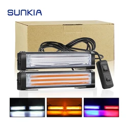 SUNKIA 2Pcs/Set Car COB Warning Light with switch Car Styling Emergency Strobe Light Bar 32W High Bright Auto Flash Light