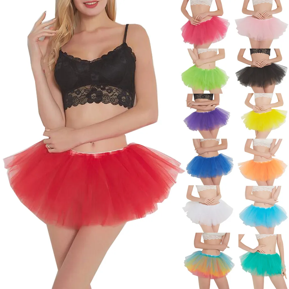 Womens Geplooide Gaas Korte Rok Volwassen Tutu Dansen Rok Gelaagde Tulle Ballet Dans Pettiskirt Mode Dames Mini Puffy Rok