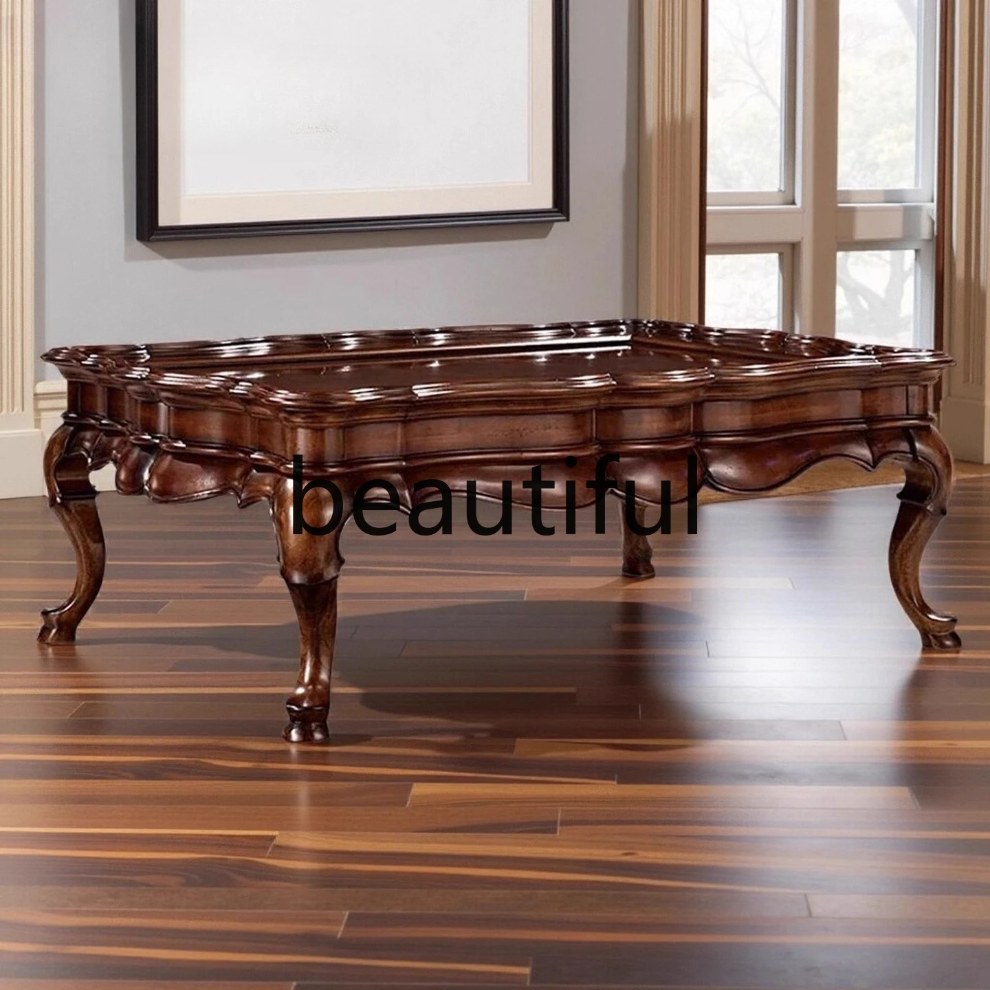 

Retro solid wood coffee table carved living room household rectangular coffee table, coffee table