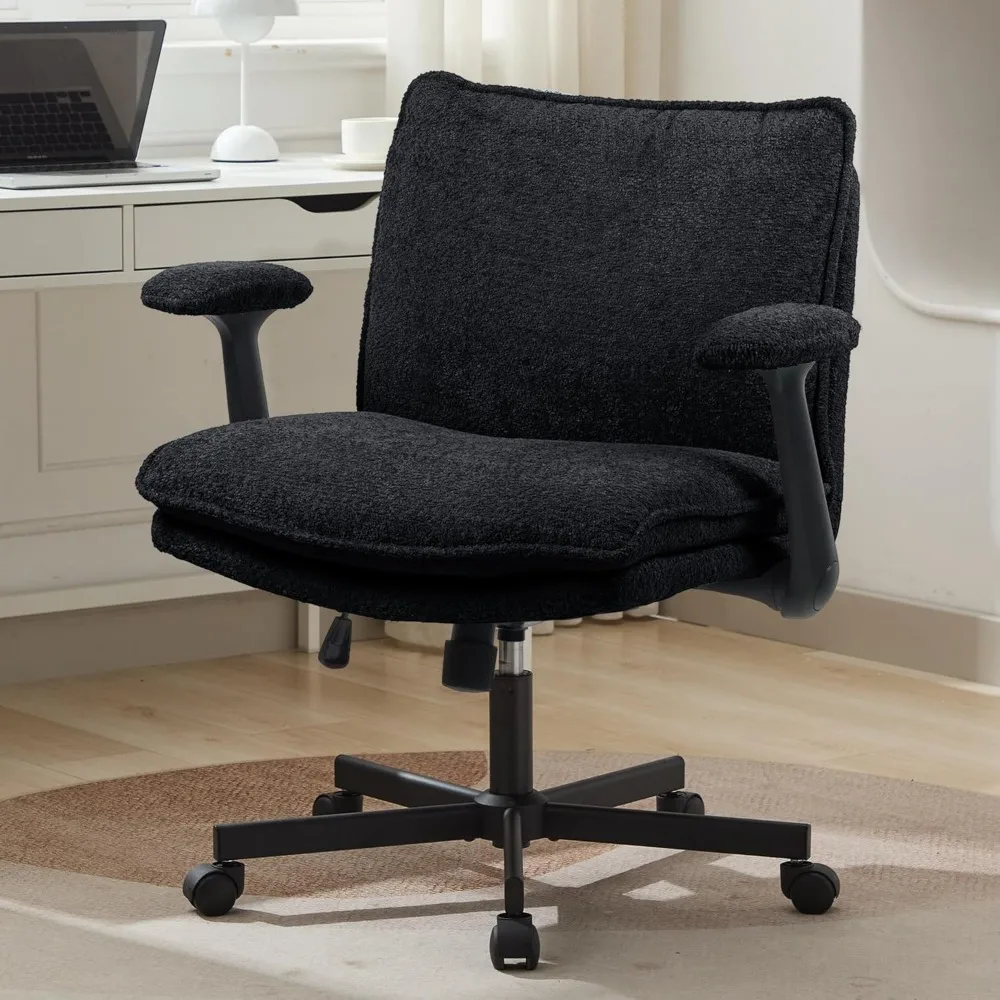 

Офисный стул с перекрещивающимися ногами, колесиками и откидными подлокотниками, мягкий настольный стул с перекрещивающимися ногами, широкие стулья для домашнего офиса