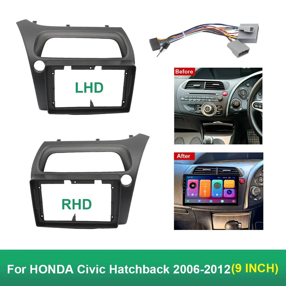 9 Inch Android Car Radio Fascias For HONDA Civic Hatchback 2006-2012 Stereo Player Frame 2DIN Head Unit Dash Panel Installation