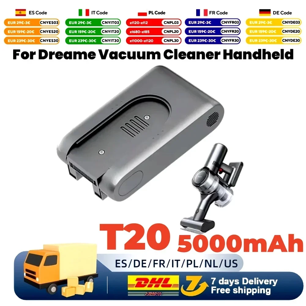 

Сменный аккумулятор емкостью 5000 мАч для беспроводного пылесоса Xiaomi Dreame T20 T10 V12S V16S R10 Pro, литий-ионный аккумулятор