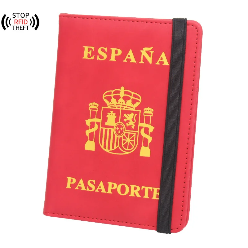 Spain Women Men RFID Vintage Business Passport Covers Holder Multi-Function ID Bank Card Leather Wallet Case Travel Accessories