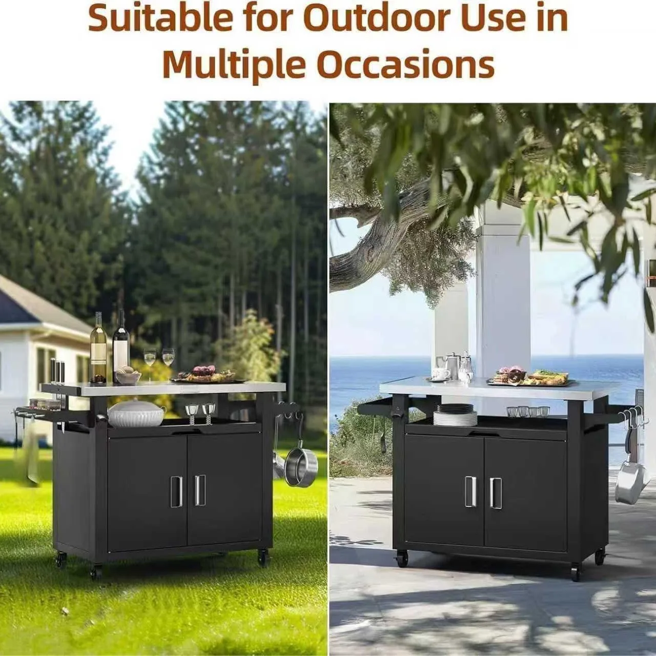 Popular Stainless Steel Dining Cart Multifunctional Trolley Outdoor BBQ Pizza Oven Workbench