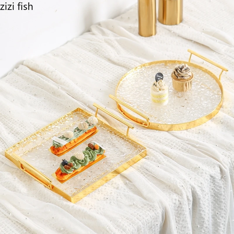 Metal Acrylic Storage Tray Dessert Plate Cake Plate Dim Sum Dish Display Tray Dessert Table Bread Plates Refreshments Trays