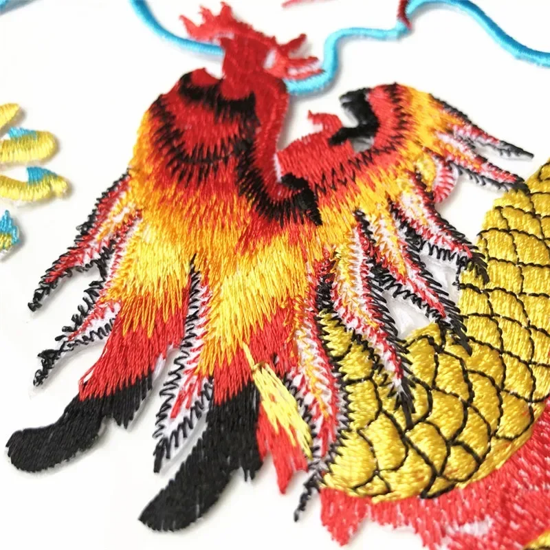 2PCS Embroidered Patches Gold Dragon Plays Pearl 25CM Sew Iron On Badges For Bag Jeans Hat T Shirt DIY Appliques Craft Decor