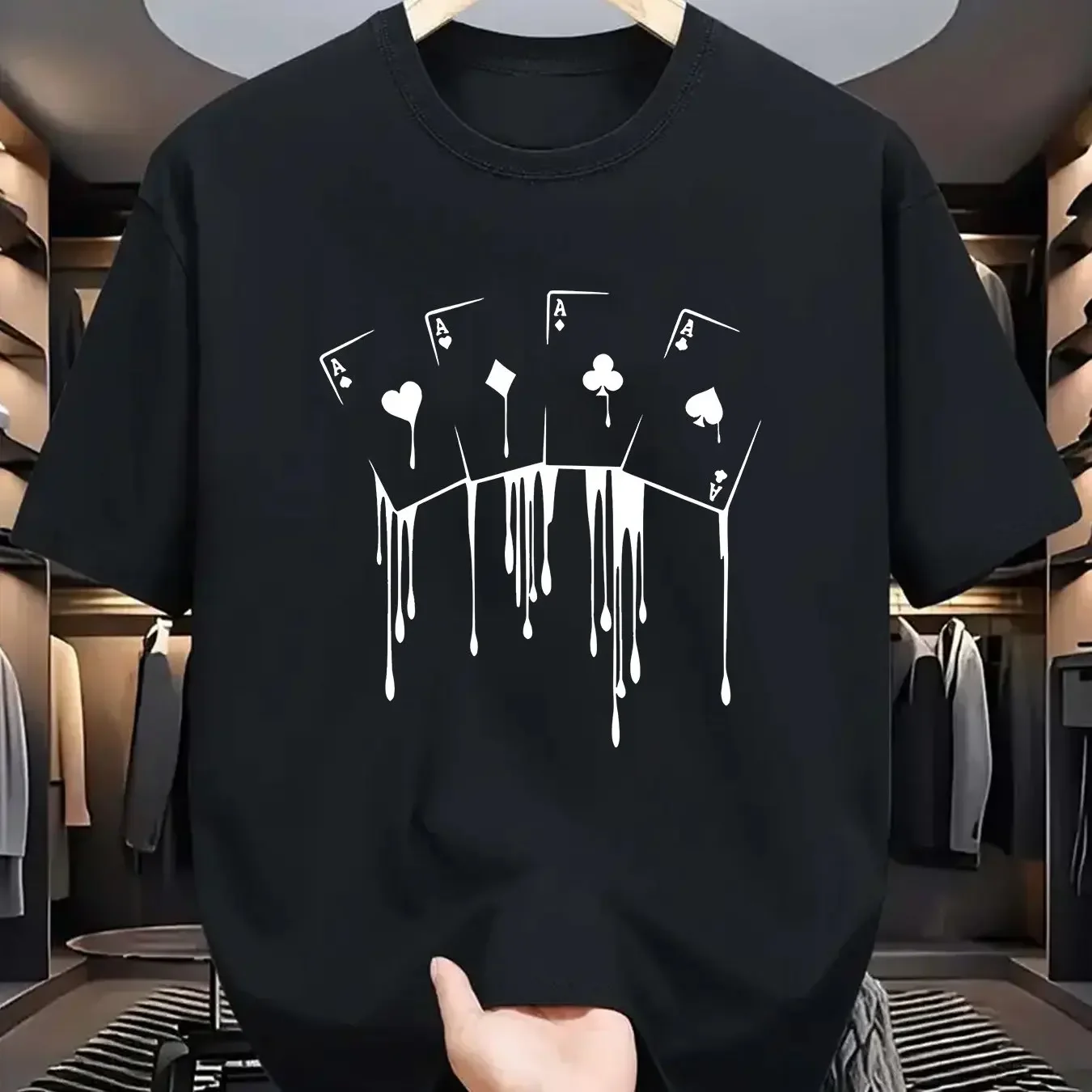 

Summer 2025 Poker Card Bomb Print Men's T-shirt with round neck, comfortable short sleeve, 100% cotton fashion top