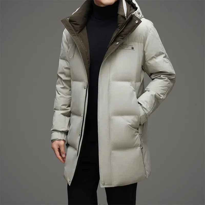 Men's Dooded Long Down Jacket 2025 Luxury Designer Clothing Thickened Cold-Proof Advanced Filling Goose Casual