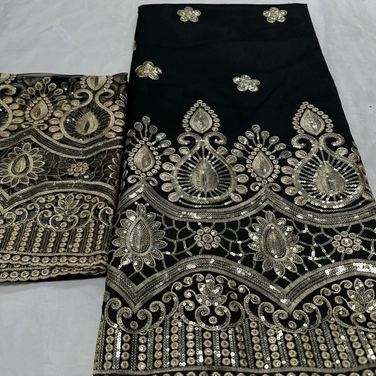 5+2Yards African Lace Fabric Nigerian George lace Fabric With Net Blouse Embroidered French Lace For Wedding Evening Dresses