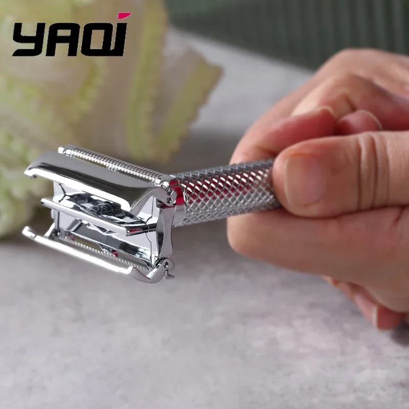 Yaqi Monarch Chrome Color Safety Razor Zinc Alloy Material Multi-Functional Men's Shaving Razor with Anti-Slip Handle