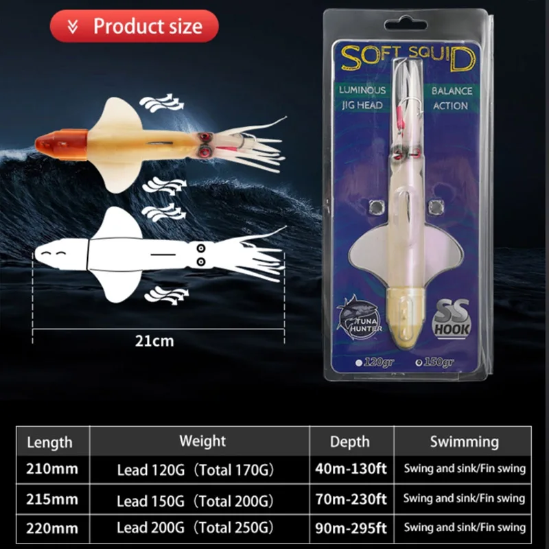 120g 150g  200g 22cm With Assist hook Slow Fast Jig PVC Metal Artificial Octopus Squid Jiging Soft Fishing Lure Bait