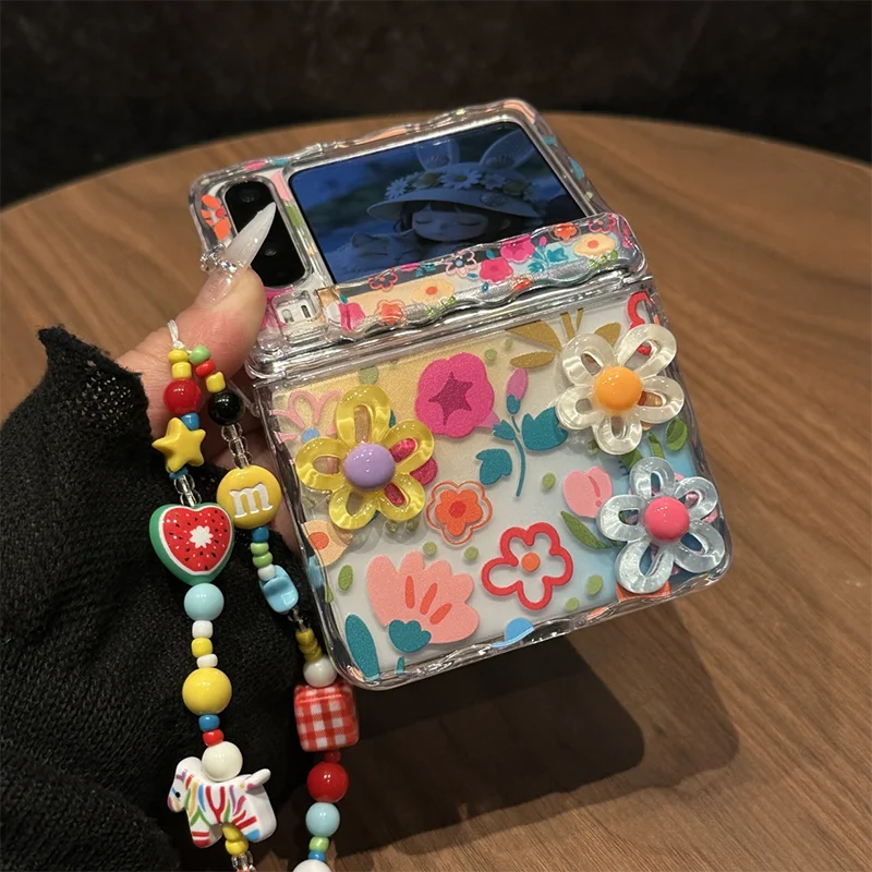 Cute 3d  Floral Flower Case For Samsung Galaxy Z Flip 7 / Huawei Pura X Cases Magnetic Hinge Protection Shockproof Cover Cartoon