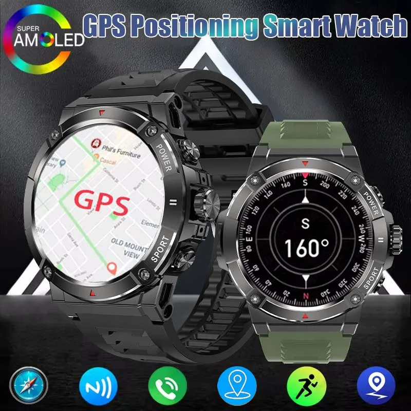 

2024 New For Huawei GPS Global positioning Smart Watch Men Bluetooth Call AMOLED Compass IP68 Waterproof 4GB ROM Men Smart Watch