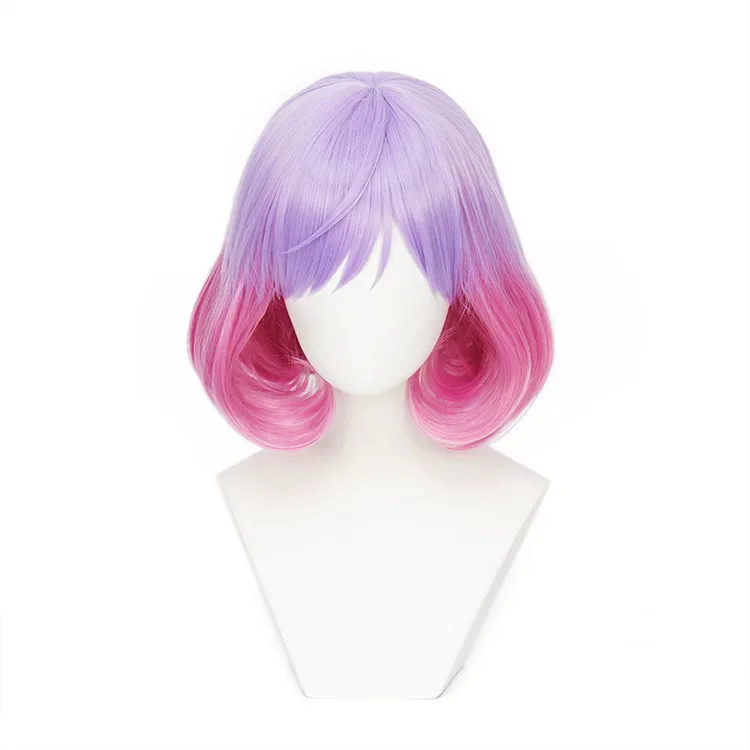 LUNA-Peluca de Cosplay con diseño de Astrum para niña, pelo sintético resistente al calor, corto, Bob, Morado, Rosa, degradado