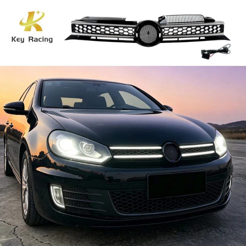 For Volkswagen Golf 6 MK6 R20 R 2008-2014 Upgrade GTI Style Front Bumper LED Grill Modified Mask Net Grille Car Accessories