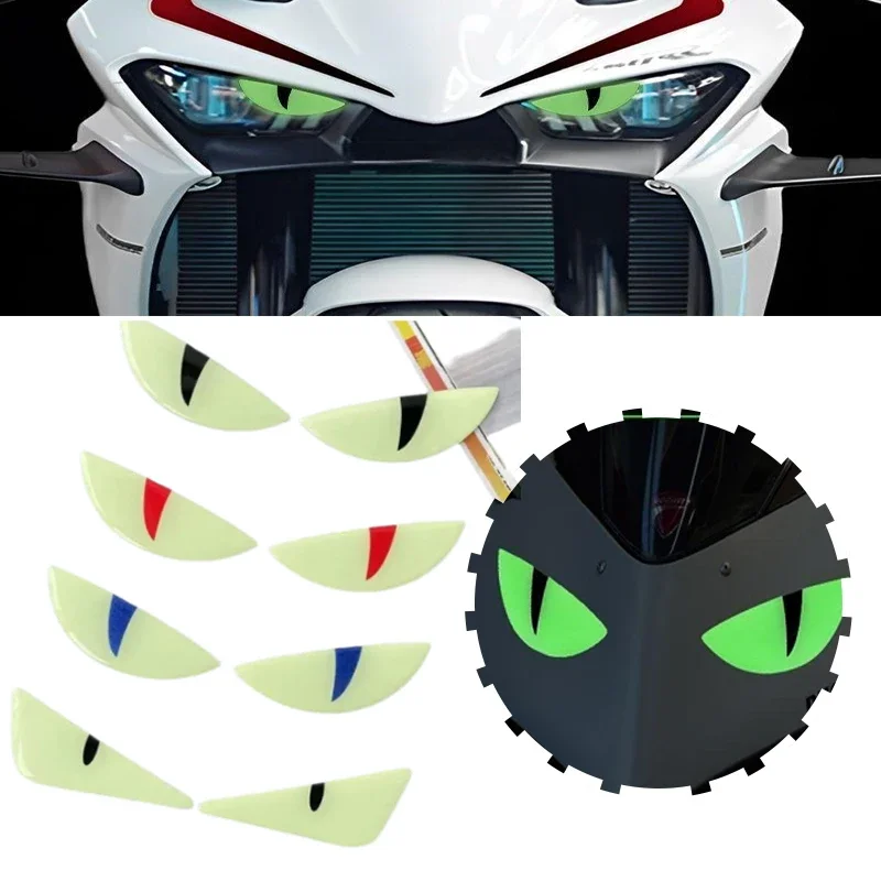 Luminous 3D Demon Drop Glue Eye Cat Design Motorcycle Sticker Glowing Headlight Decal For Scooters for Car Truck Fuel Tank Caps