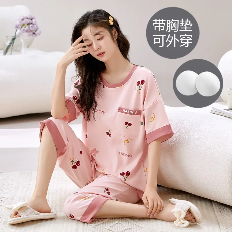 

Pajama Pants Set Short Sleeve Shorts Women's Clothing Homewear Summer New Simple Comfortable Casual Breathable Fashionable Loose