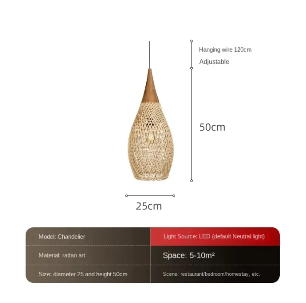 Vintage Rotan Kroonluchter Woonkamer Hanglamp 25/35CM Plafond Hanglamp Rieten Kroonluchters voor Eetkamer Slaapkamer E27