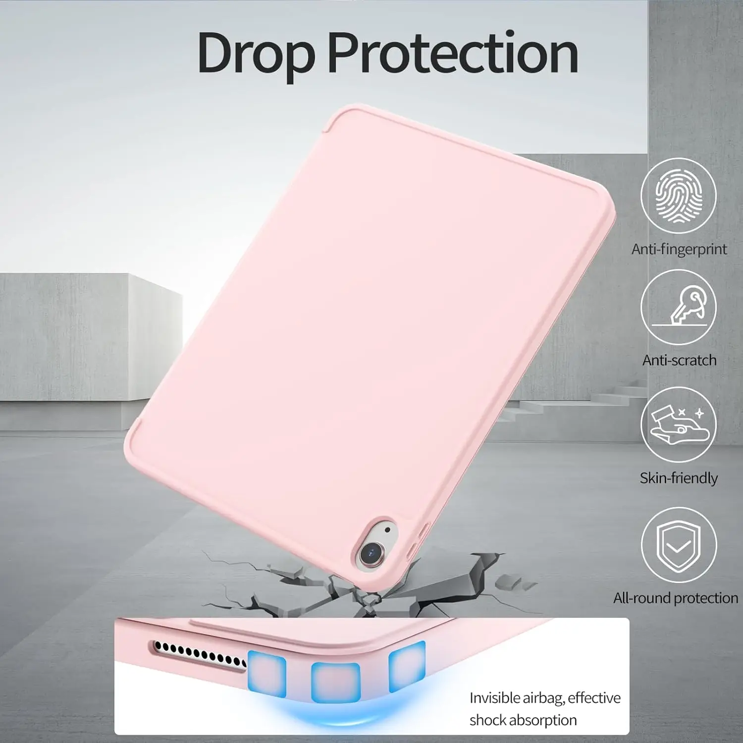 حافظة لجهاز iPad (A16) الجيل 11th/10th (11/10.9 بوصة، 2025/2022) مع حامل قلم رصاص، غطاء ذكي بحامل ثلاثي الطي ونحيف من مادة TPU